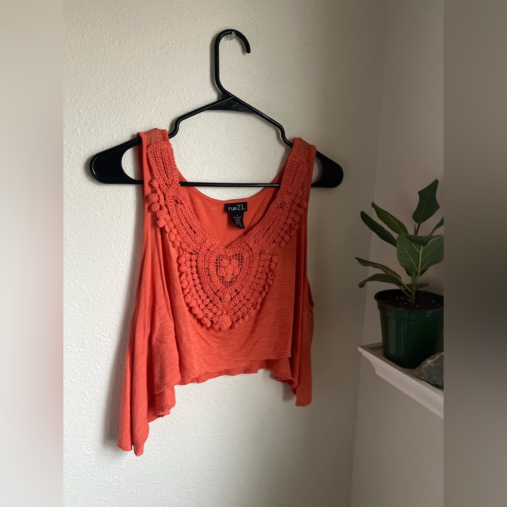 Rue21 orange crochet boho bohemian hippie tank top crop tank top cowgirl top